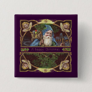 Badge Carré 5 Cm Anges victoriens de Noël Bleu Art Vintage de Noël