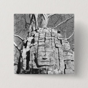 Badge Carré 5 Cm Angkor Cambodge, Tête du temple Ta Som