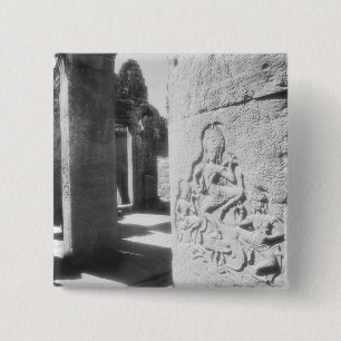 Badge Carré 5 Cm Angkor Cambodia, Apsara Carving The Bayon 2