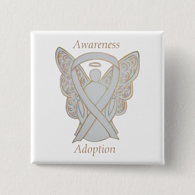 Badge Carré 5 Cm Angle de sensibilisation à l'adoption Ruban blanc  (Devant)