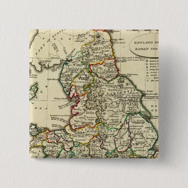 Badge Carré 5 Cm Angleterre, Pays de Galles romains, moderne (Devant)