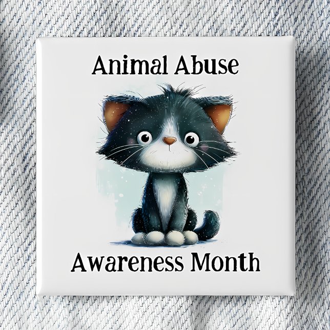 Badge Carré 5 Cm Animal Abuse Awareness Month - Kitten Pinback (Créateur téléchargé)
