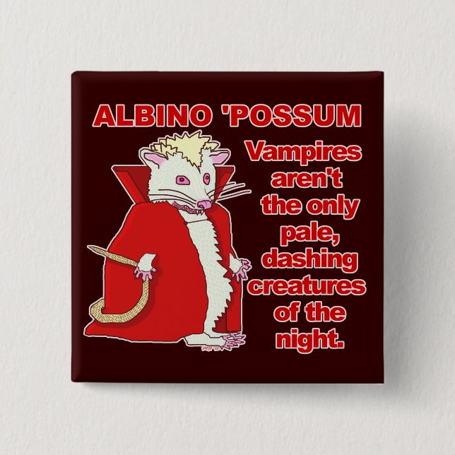 Badge Carré 5 Cm Animal drôle de vampire d'opossum albinos (Devant)