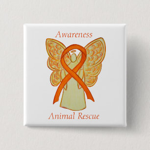 Badge Carré 5 Cm Animal Rescue Orange Sensibilisation Ruban Angel P