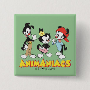 Badge Carré 5 Cm Animaniacs   Yakko, Dot et Wakko debout