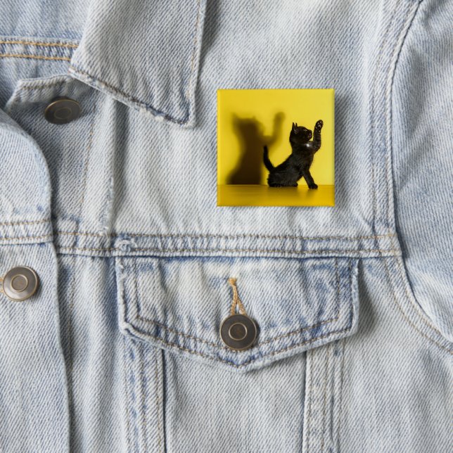 Badge Carré 5 Cm Animaux de bébés cutest | Black Cat Jouer (En situation)