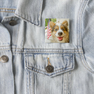 Badge Carré 5 Cm Animaux de bébés cutest Chiot de Corgi Patriotiq