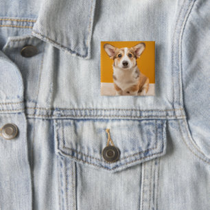Badge Carré 5 Cm Animaux de bébés cutest   Corgi Portrait sur Orang