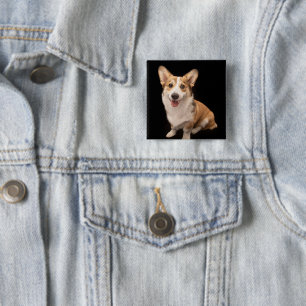 Badge Carré 5 Cm Animaux de bébés cutest   Corgi Puppy Smile
