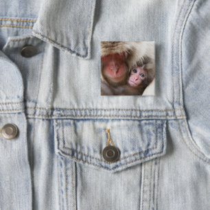 Badge Carré 5 Cm Animaux de bébés cutest Singe des neiges