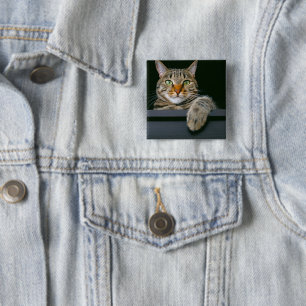 Badge Carré 5 Cm Animaux de bébés cutest Tête de chat gris Tabby