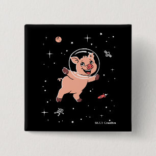 Badge Carré 5 Cm Animaux De Cochon Dans L'Espace
