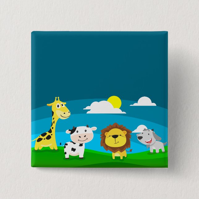 Badge Carré 5 Cm Animaux de dessin animé       (Devant)