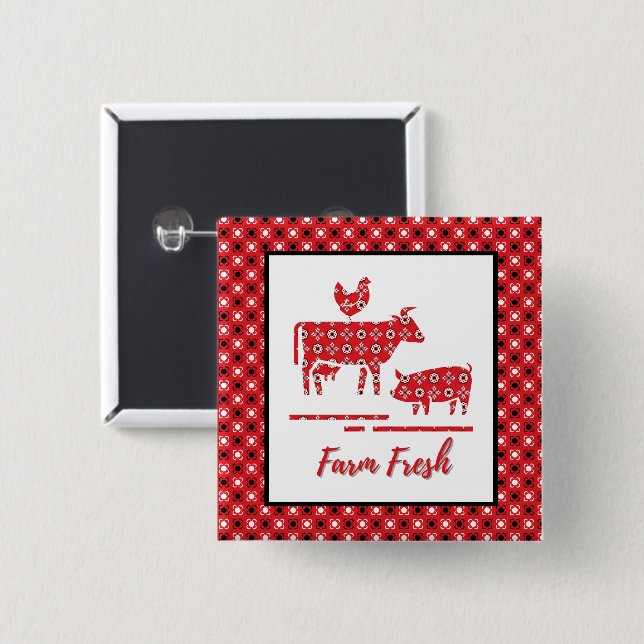 Badge Carré 5 Cm Animaux de ferme Bandana Imprimer (Devant & derrière)