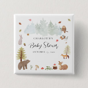Badge Carré 5 Cm Animaux de la forêt Faune Bébé Fête Prénatale d'Au