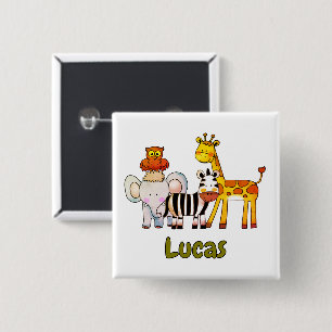 Badge Carré 5 Cm Animaux de safari de dessin animé mignons nom pers
