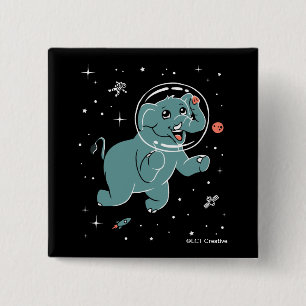 Badge Carré 5 Cm Animaux éléphants dans l'espace