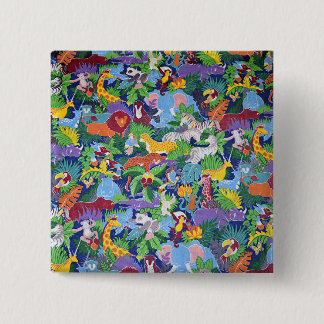 Badge Carré 5 Cm Animaux Safari Animés, motif coloré,
