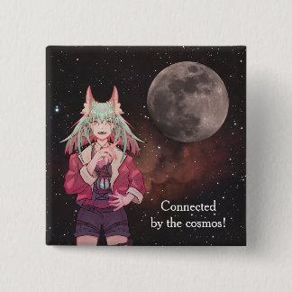 Badge Carré 5 Cm Anime, pleine lune, Nébuleuse