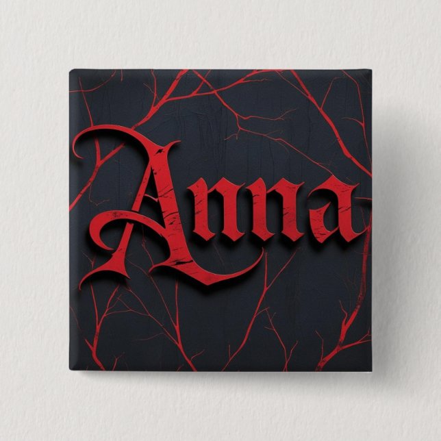 Badge Carré 5 Cm Anna en gothique (Devant)