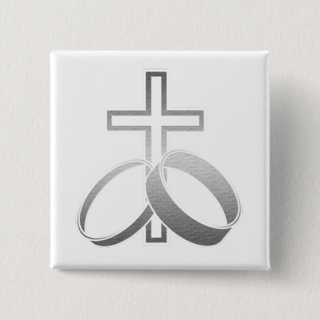 Badge Carré 5 Cm Anneaux et croix de mariage pour épouser et (Devant)