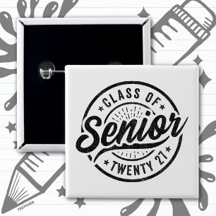 Badge Carré 5 Cm Année de fin d'études École Rétro Terminale Promot