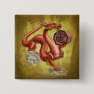 Badge Carré 5 Cm Année de l'art chinois de zodiaque de dragon