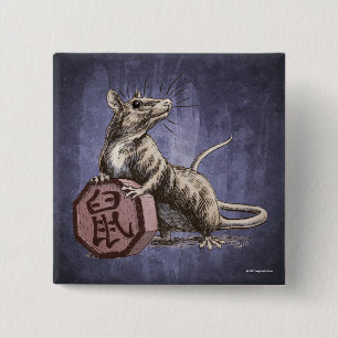 Badge Carré 5 Cm Année de l'art chinois de zodiaque de rat