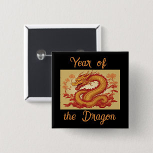 Badge Carré 5 Cm Année du bouton Dragon