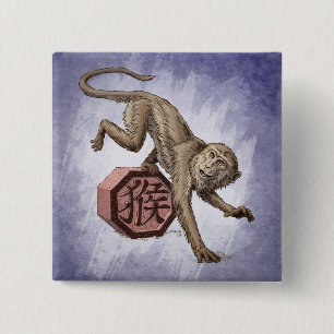 Badge Carré 5 Cm Année du singe Zodiaque chinois