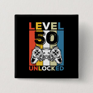 Badge Carré 5 Cm Anniversaire 50 ans Niveau Débloqué 50 Jeux Vintag