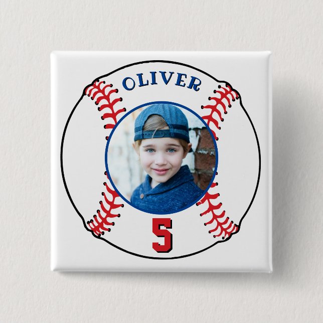 Badge Carré 5 Cm Anniversaire de enfant du baseball Ball Photo (Devant)