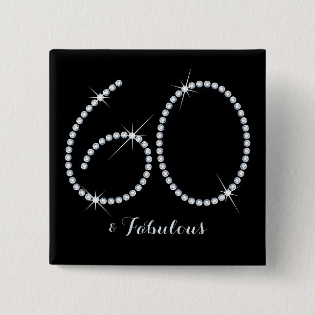 Badge Carré 5 Cm Anniversaire de fausse pierre de Faux soixantième (Devant)