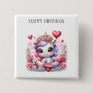 Badge Carré 5 Cm Anniversaire de Licorne Pilote