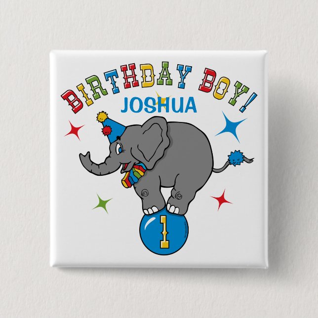 Badge Carré 5 Cm Anniversaire d'éléphant de cirque ęr (Devant)