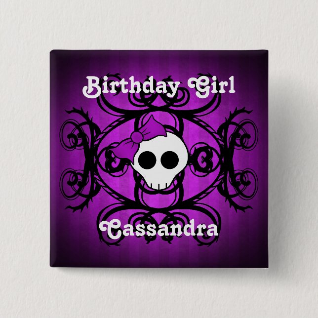 Badge Carré 5 Cm Anniversaire du crâne pourpre (Devant)