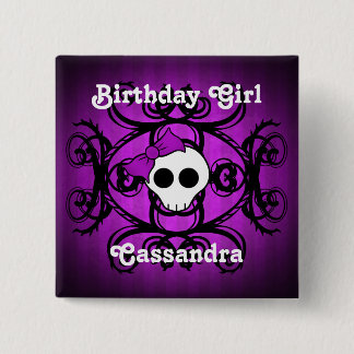 Badge Carré 5 Cm Anniversaire du crâne pourpre