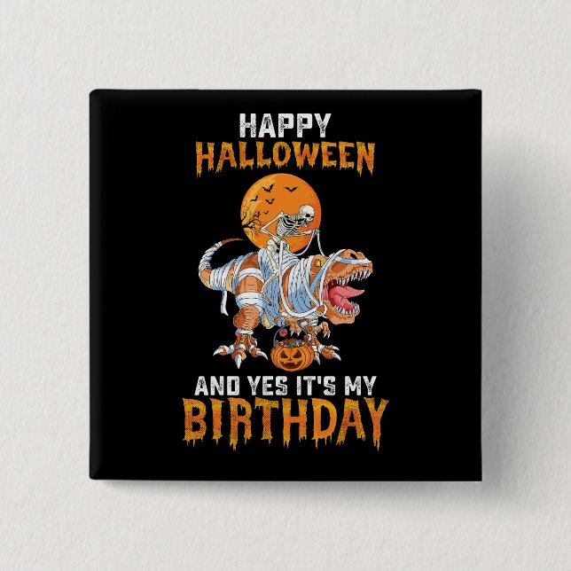 Badge Carré 5 Cm Anniversaire Halloween Skeleton équitation maman D (Devant)