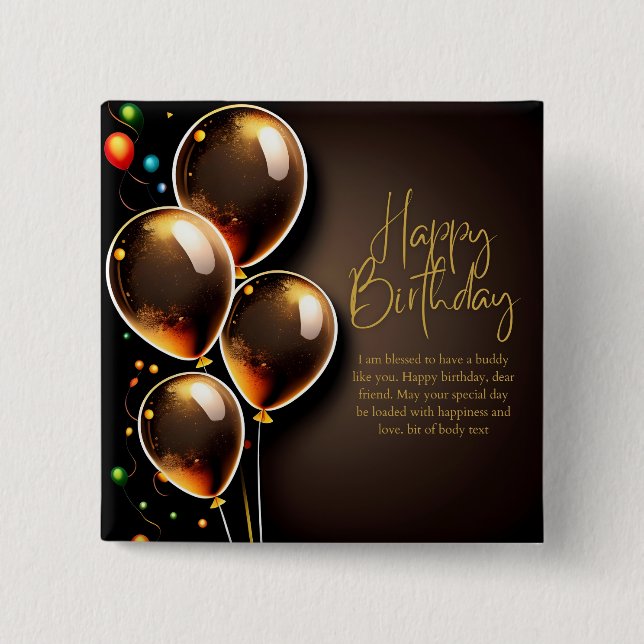 Badge Carré 5 Cm Anniversaire Noir et Or (Devant)