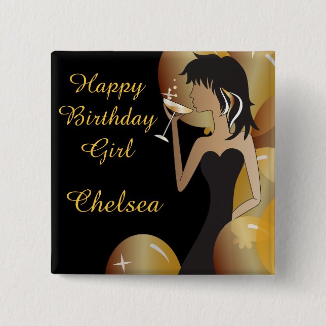 Badge Carré 5 Cm Anniversaire ou princesse Girl de diva de partie (Devant)