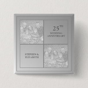 Badge Carré 5 Cm Anniversaire passé et présent de la photo Silver