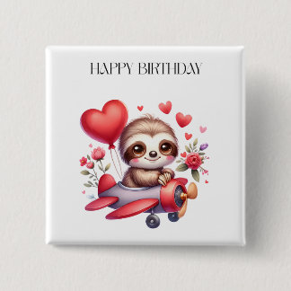 Badge Carré 5 Cm Anniversaire Pilote Paresseux