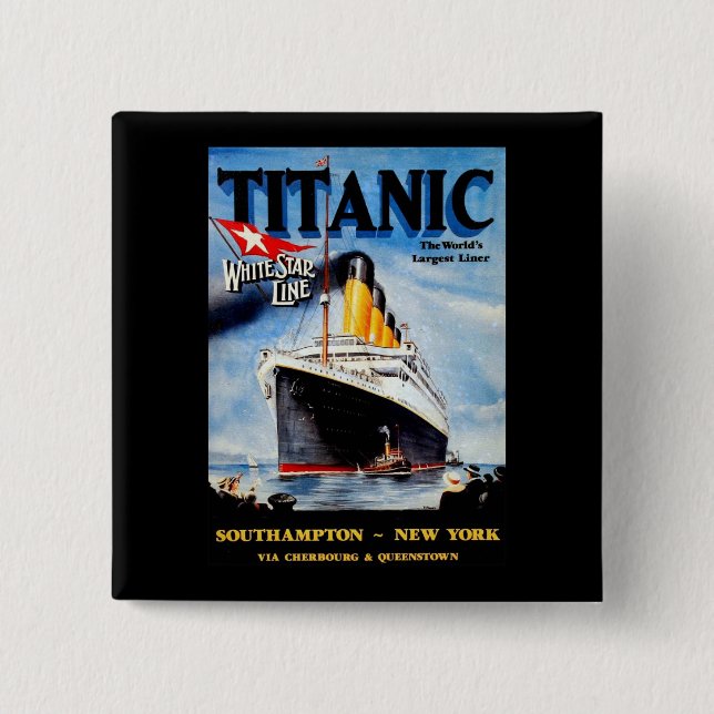 Badge Carré 5 Cm Annonce voyage Titanic RMS (Devant)