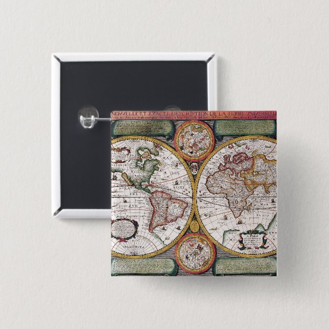 Badge Carré 5 Cm Antique vieille carte inspirée (12) (Devant & derrière)