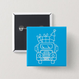 Badge Carré 5 Cm Aperçu camion de Noël Père Noël voiture vue avant
