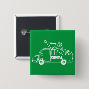 Badge Carré 5 Cm Aperçu camion de Noël Père Noël vue côté voiture