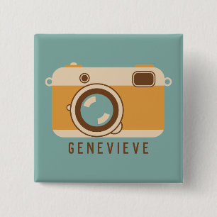 Badge Carré 5 Cm Appareil photo rétro Pin ou bouton personnalisé