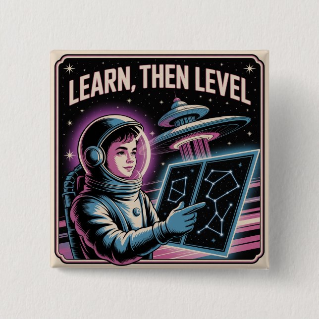 Badge Carré 5 Cm Apprendre, Puis Niveler (Devant)