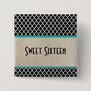 Badge Carré 5 Cm Aqua Chic Quatrefoil Sweet 16 Bouton
