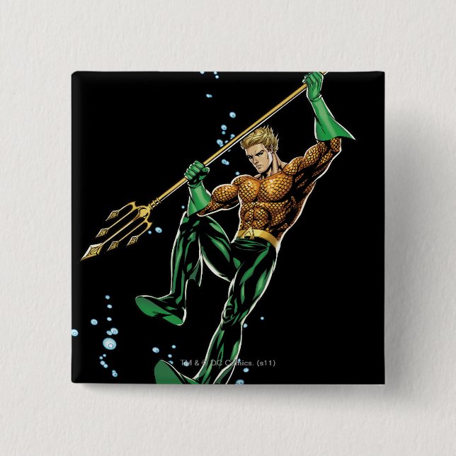 Badge Carré 5 Cm Aquaman avec Spear (Devant)